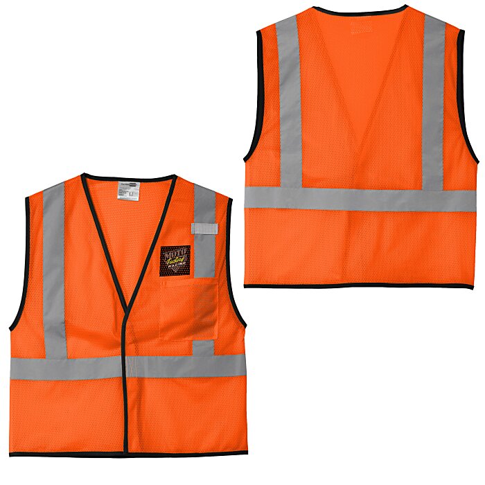 Reflective One-Pocket Vest - Safety Orange / Black Trim