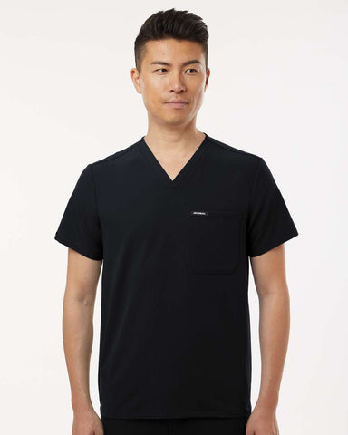 Jaanuu M10001 - Men's Holmes Everyday 1-Pocket Scrub V-Neck Top - Black