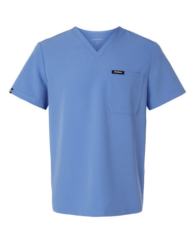 Jaanuu M10001 - Men's Holmes Everyday 1-Pocket Scrub V-Neck Top - Ceil Blue