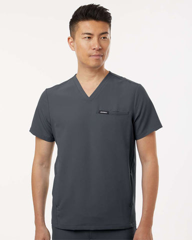 Jaanuu M10002 - Men's Platt 3-Pocket Scrub V-Neck Top - Carbon Grey