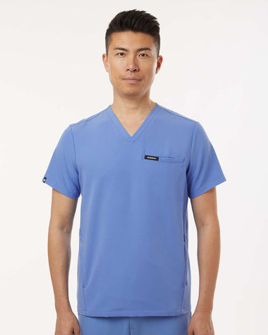 Jaanuu M10002 - Men's Platt 3-Pocket Scrub V-Neck Top - Ceil Blue