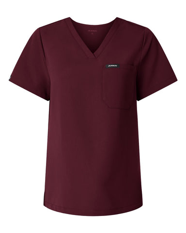 Jaanuu W10001 - Women's Rhena Essential 3-Pocket Scrub V-Neck Top - Burgundy