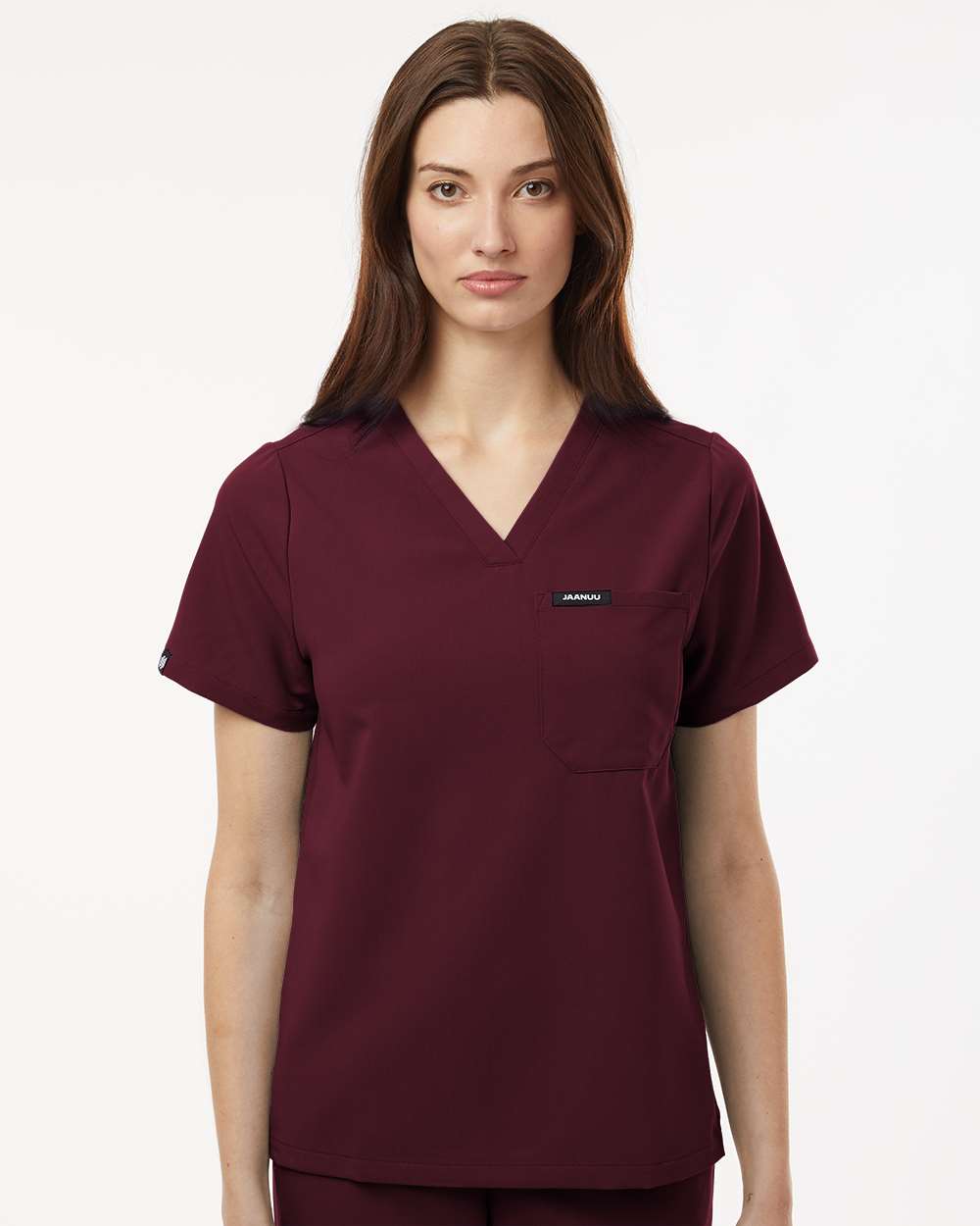Jaanuu W10001 - Women's Rhena Essential 3-Pocket Scrub V-Neck Top - Burgundy
