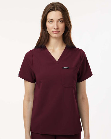Jaanuu W10001 - Women's Rhena Essential 3-Pocket Scrub V-Neck Top - Burgundy