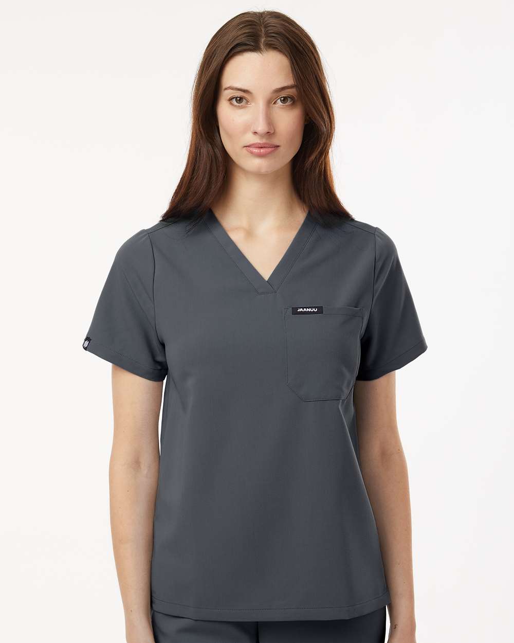 Jaanuu W10001 - Women's Rhena Essential 3-Pocket Scrub V-Neck Top - Carbon Grey