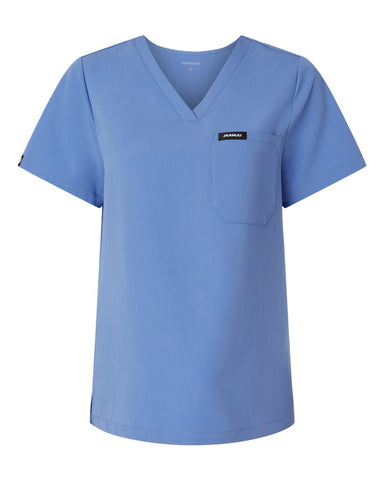 Jaanuu W10001 - Women's Rhena Essential 3-Pocket Scrub V-Neck Top - Ceil Blue