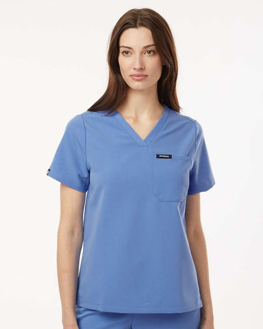 Jaanuu W10001 - Women's Rhena Essential 3-Pocket Scrub V-Neck Top - Ceil Blue