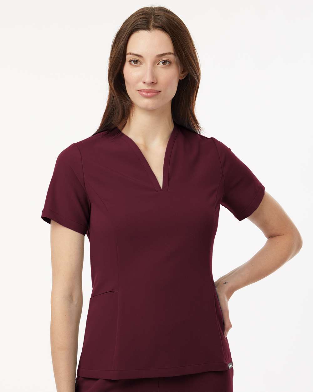 Jaanuu W10003 - Women's Calix Fit & Flare Scrub V-Neck Top - Burgundy
