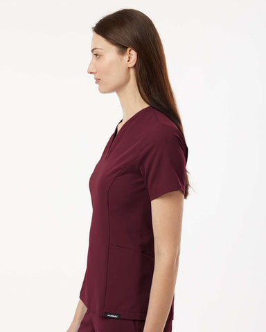 Jaanuu W10003 - Women's Calix Fit & Flare Scrub V-Neck Top - Burgundy