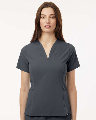 Jaanuu W10003 - Women's Calix Fit & Flare Scrub V-Neck Top - Carbon Grey
