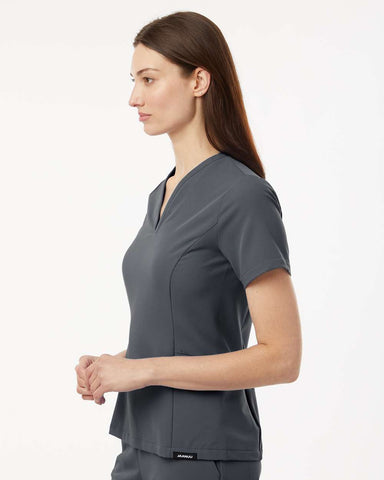 Jaanuu W10003 - Women's Calix Fit & Flare Scrub V-Neck Top - Carbon Grey