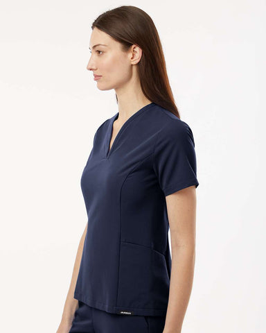 Jaanuu W10003 - Women's Calix Fit & Flare Scrub V-Neck Top - Midnight Navy