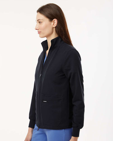 Jaanuu W60001 - Women's Ceri Essential Full-Zip 6-Pocket Scrub Jacket - Black