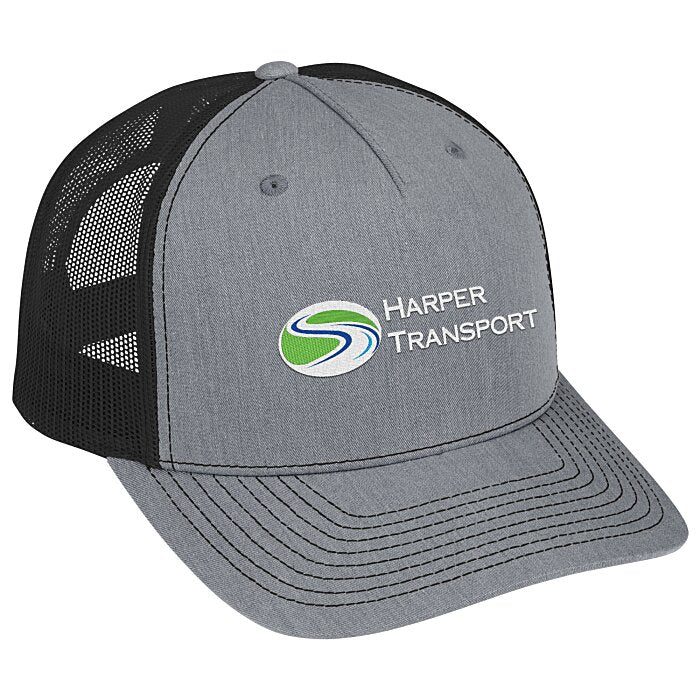 Richardson Five Panel Snapback Trucker Cap - Heather Gray / Black