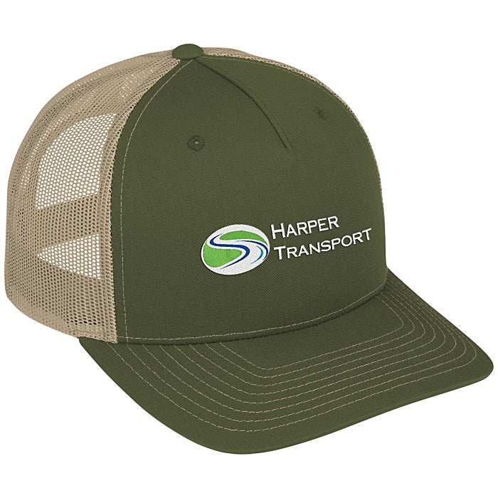Richardson Five Panel Snapback Trucker Cap - Army Green / Tan