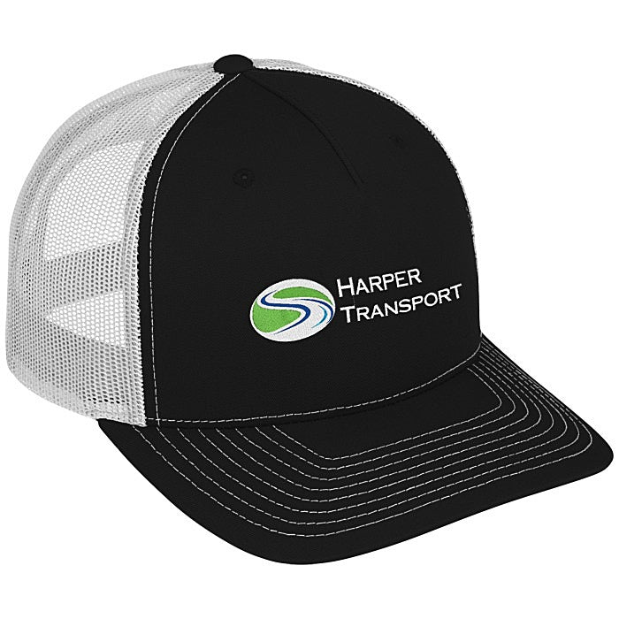 Richardson Five Panel Snapback Trucker Cap - Black / White