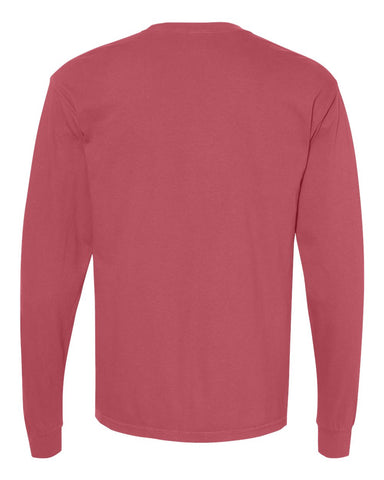 Comfort Colors 6014 - Unisex Garment-Dyed Heavyweight Long Sleeve T-Shirt - Crimson - Back
