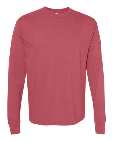 Comfort Colors 6014 - Unisex Garment-Dyed Heavyweight Long Sleeve T-Shirt - Crimson - Front