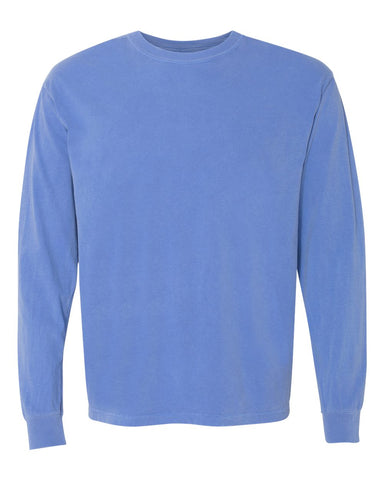 Comfort Colors 6014 - Unisex Garment-Dyed Heavyweight Long Sleeve T-Shirt - Flo Blue - Front