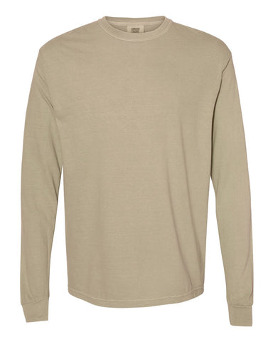 Comfort Colors 6014 - Unisex Garment-Dyed Heavyweight Long Sleeve T-Shirt - Khaki - Front