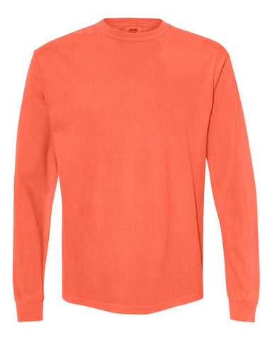 Comfort Colors 6014 - Unisex Garment-Dyed Heavyweight Long Sleeve T-Shirt - Neon Red Orange - Front