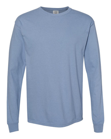 Comfort Colors 6014 - Unisex Garment-Dyed Heavyweight Long Sleeve T-Shirt - Washed Denim - Front