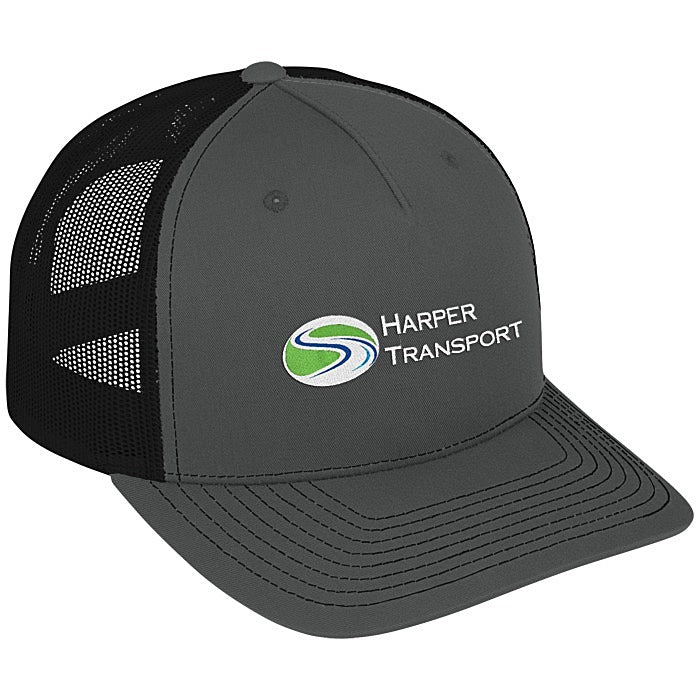 Richardson Five Panel Snapback Trucker Cap - Charcoal / Black